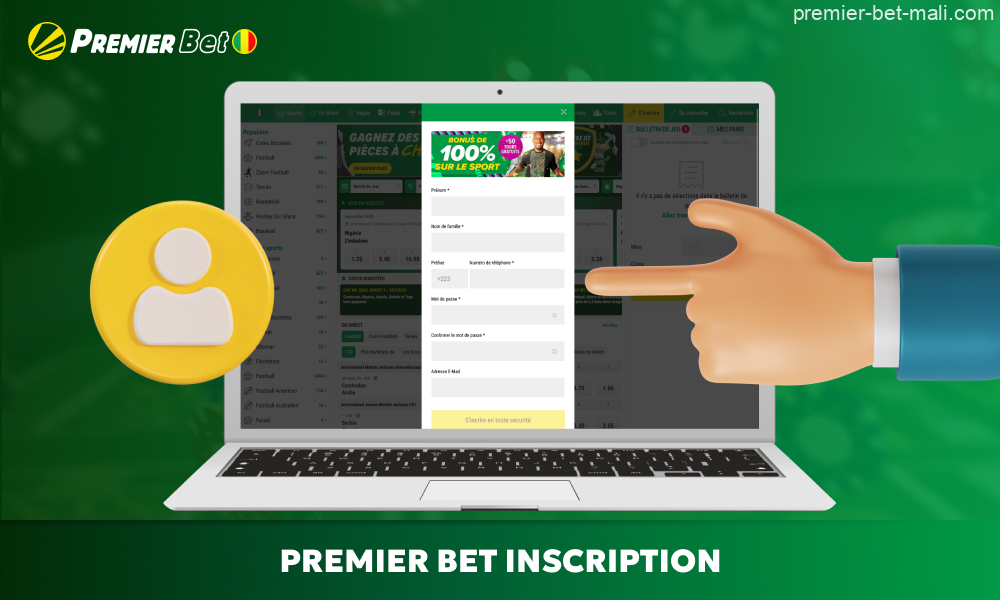 Pour créer un compte auprès de Premier Bet Mali, ouvrez le site et remplissez le formulaire d'inscription