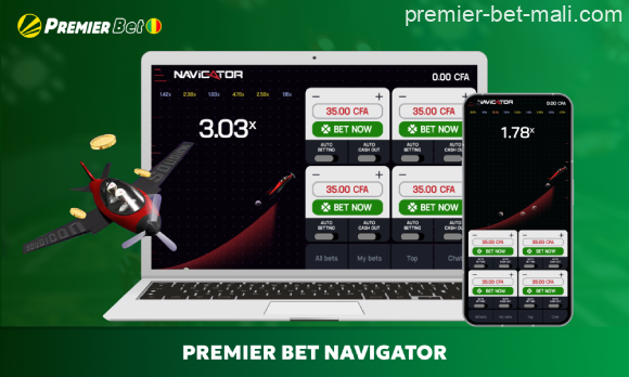 Premier Bet Navigator est un jeu Crash populaire pour les joueurs du Mali qui peut être joué à la fois sur le site web et sur l'application mobile